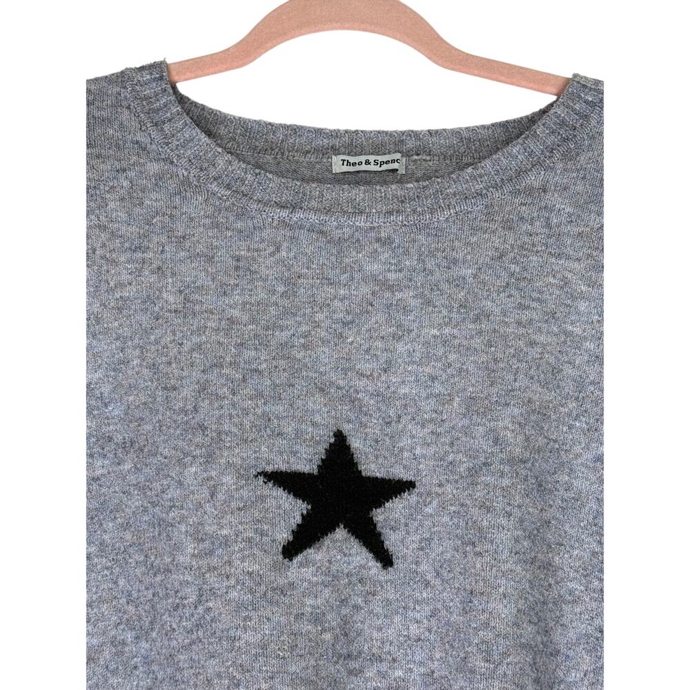 Theo Spence Gray Black w/Star Print Oversized Long Sleeve Sweater Top Size M - Picture 2 of 9
